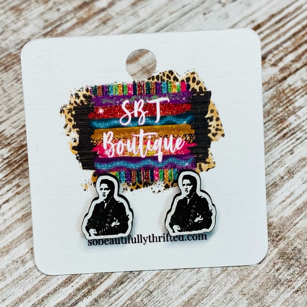 Elvis Presley Wooden Etched Stud Earrings